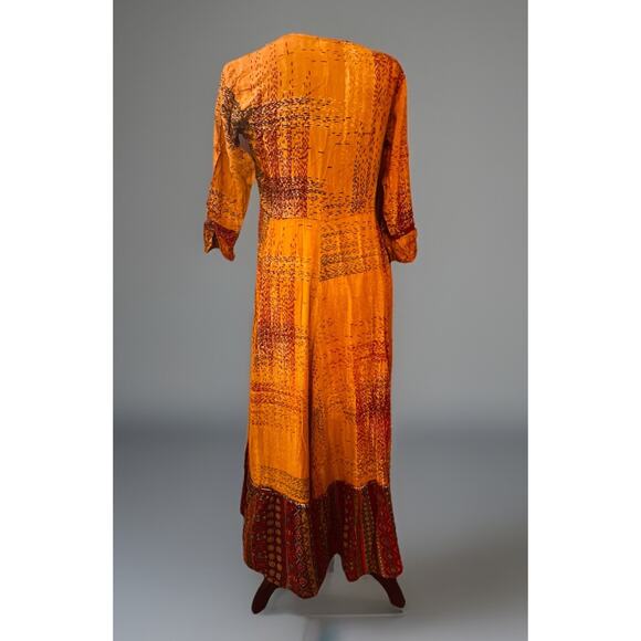 Neerus Marigold Boho Ethnic Embroidered Maxi Dress Large Preowned Rayon - Picture 6 of 9